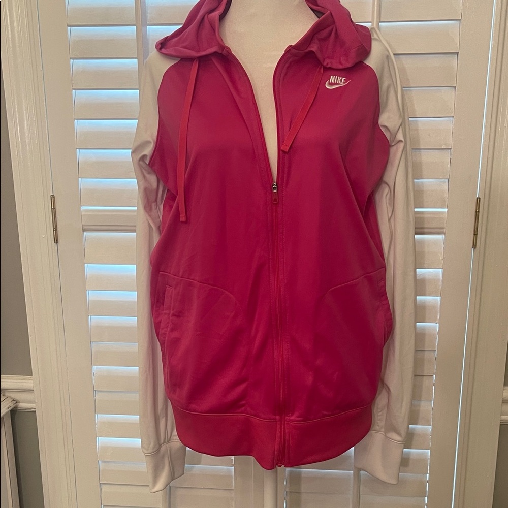 Nike Hot Pink and white zip up hoodie/jacket women’s size XL